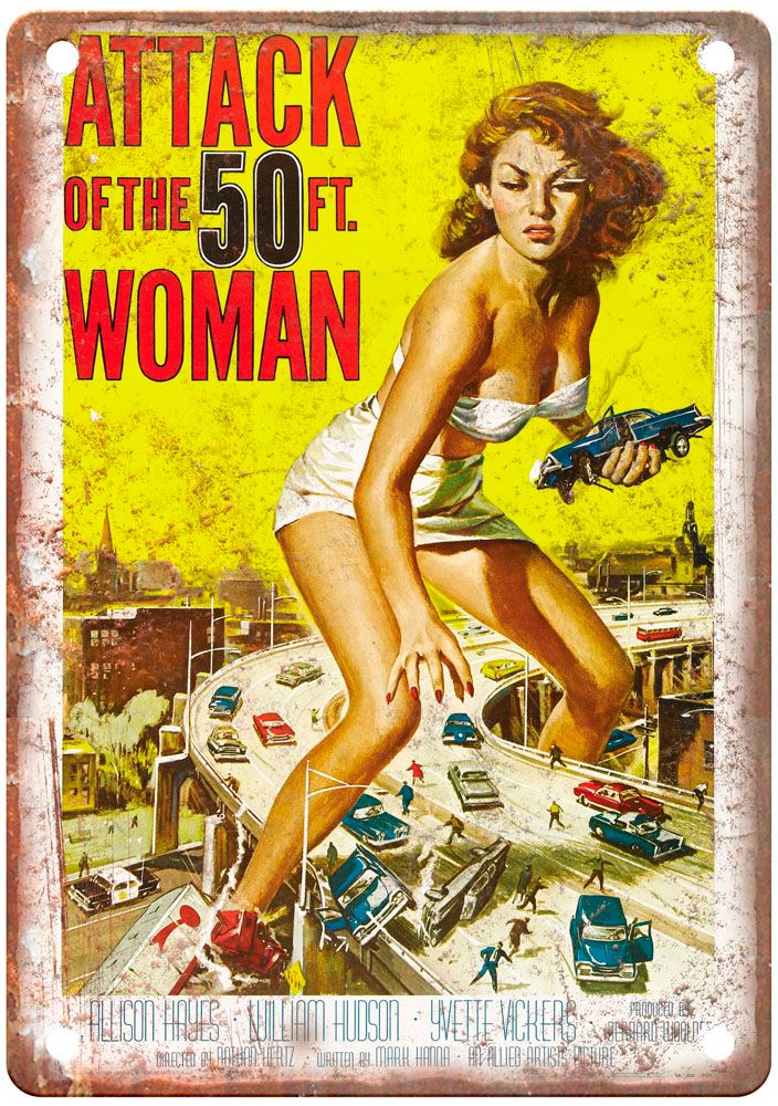 Attack Of 50 Foot Woman Vintage Movie Poster Old Retro Look Metal Sign