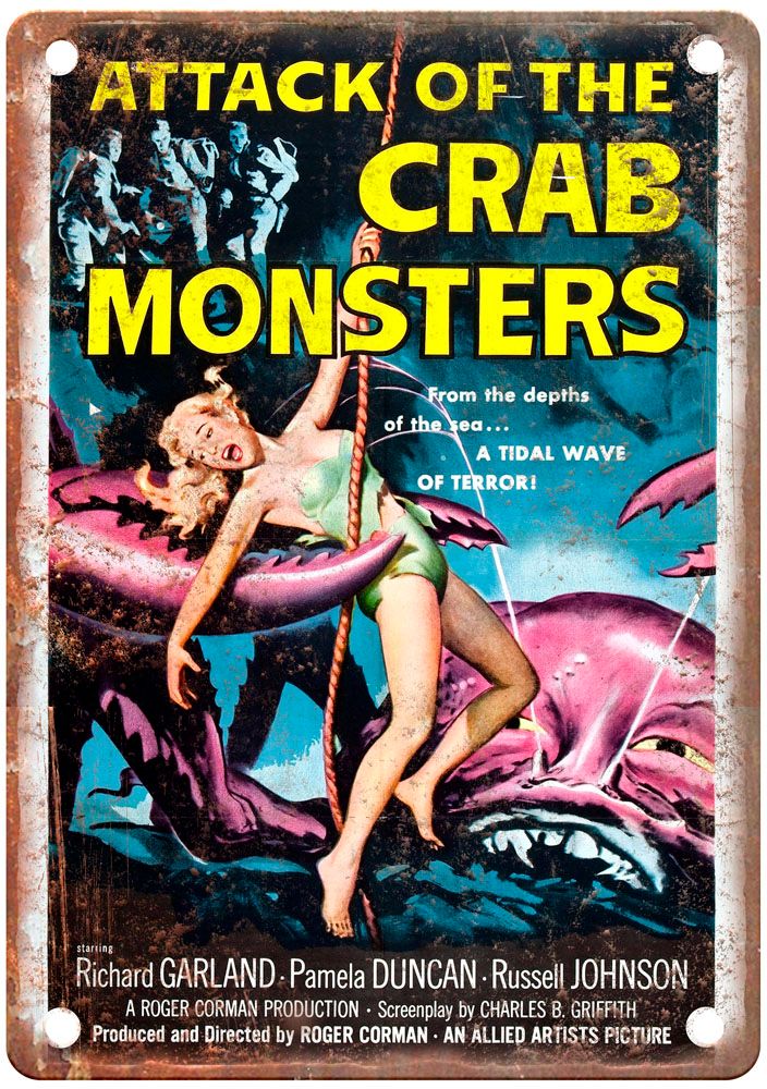 Attack Of Crab Monsters Vintage Movie Poster Old Retro Look Metal Sign