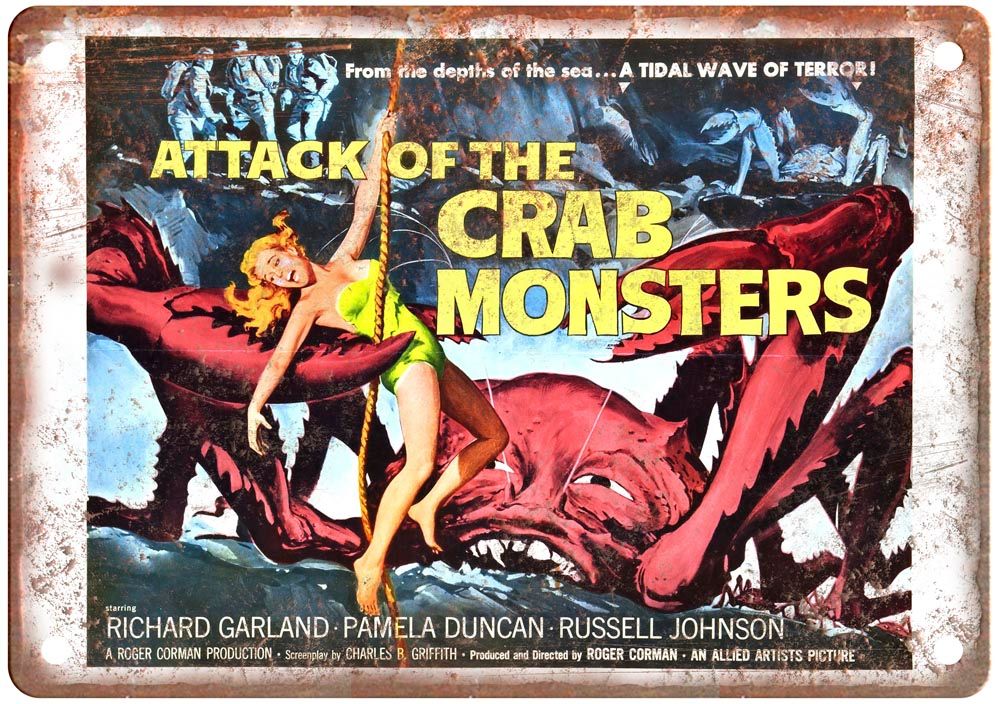 Attack Of Crab Monsters Vintage Movie Poster Old Retro Look Metal Sign