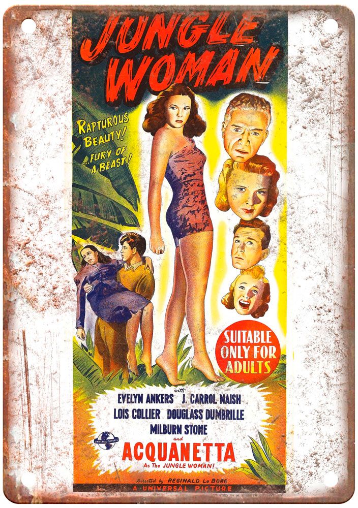 Jungle Woman Poster Vintage Movie Poster Old Retro Look Metal Sign