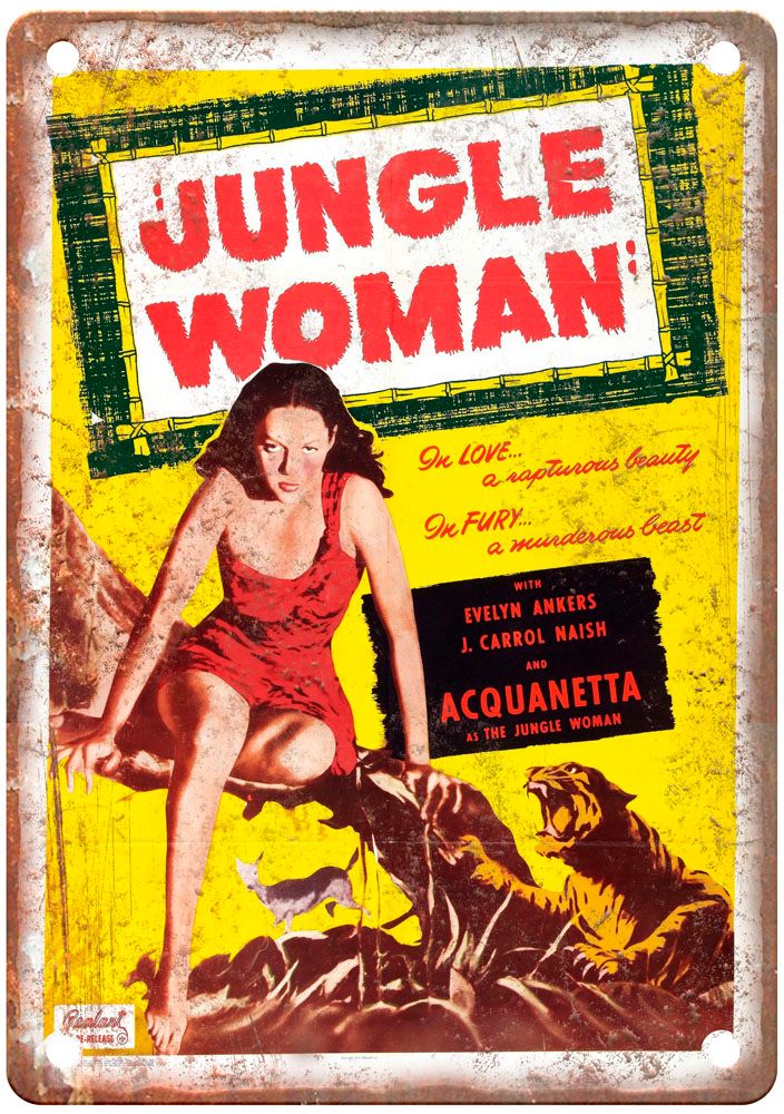 Jungle Woman Poster Vintage Movie Poster Old Retro Look Metal Sign