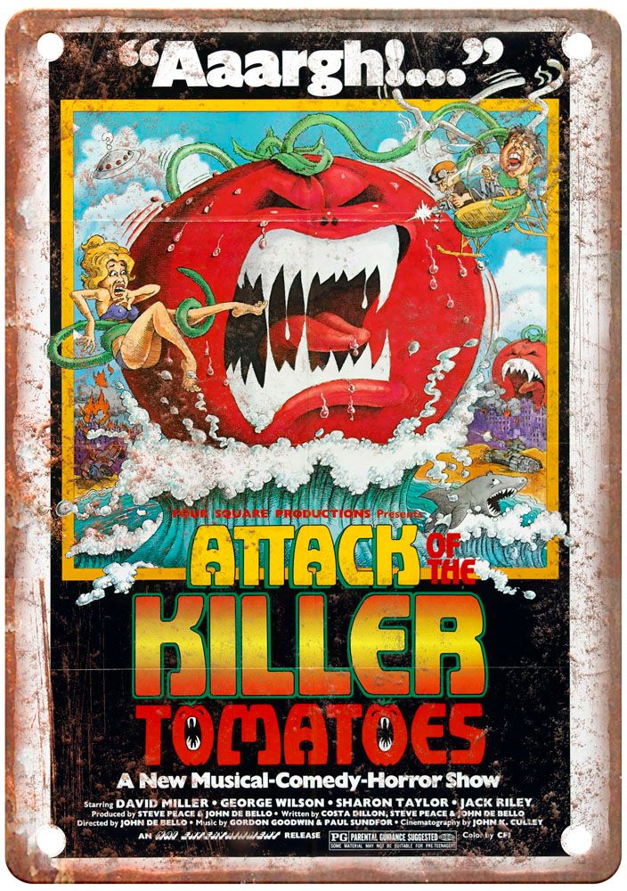 Attack Of Killer Tomatoes Vintage Movie Poster Old Retro Look Metal Sign