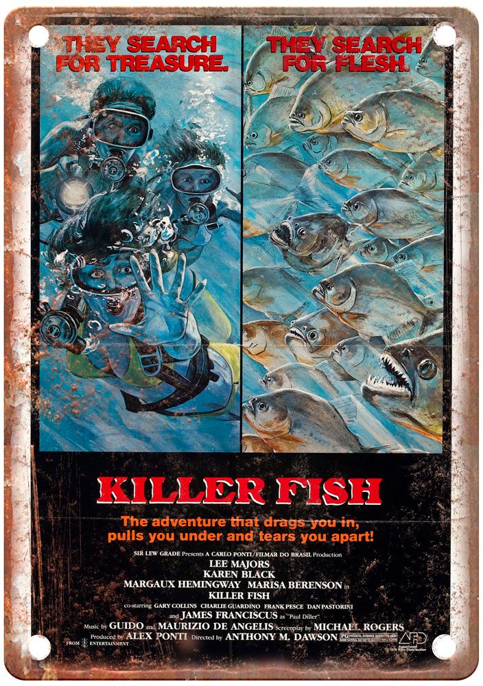 Killer Fish Vintage Movie Poster Old Retro Look Metal Sign