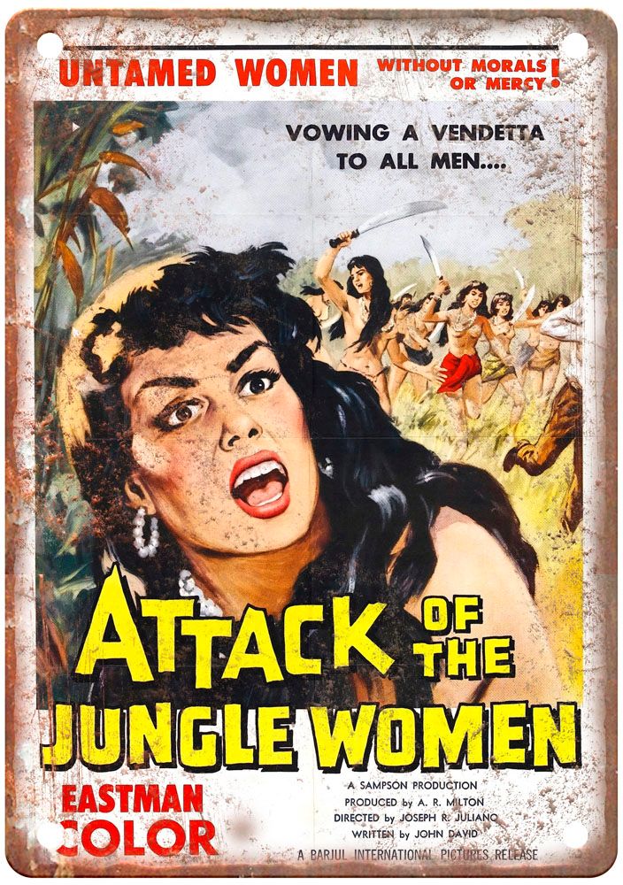 Attack Of The Jungle Women Vintage Movie Poster Old Retro Look Metal Sign