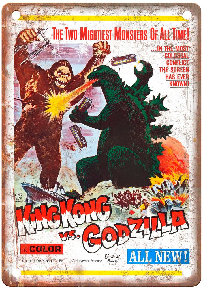 King Kong Vs Godzilla Vintage Movie Poster Old Retro Look Metal Sign