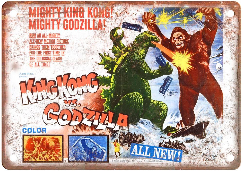 King Kong Vs Godzilla Vintage Movie Poster Old Retro Look Metal Sign