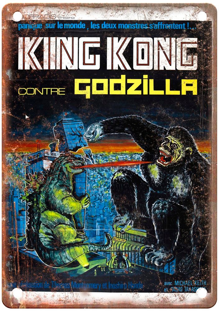 King Kong Vs Godzilla Vintage Movie Poster Old Retro Look Metal Sign