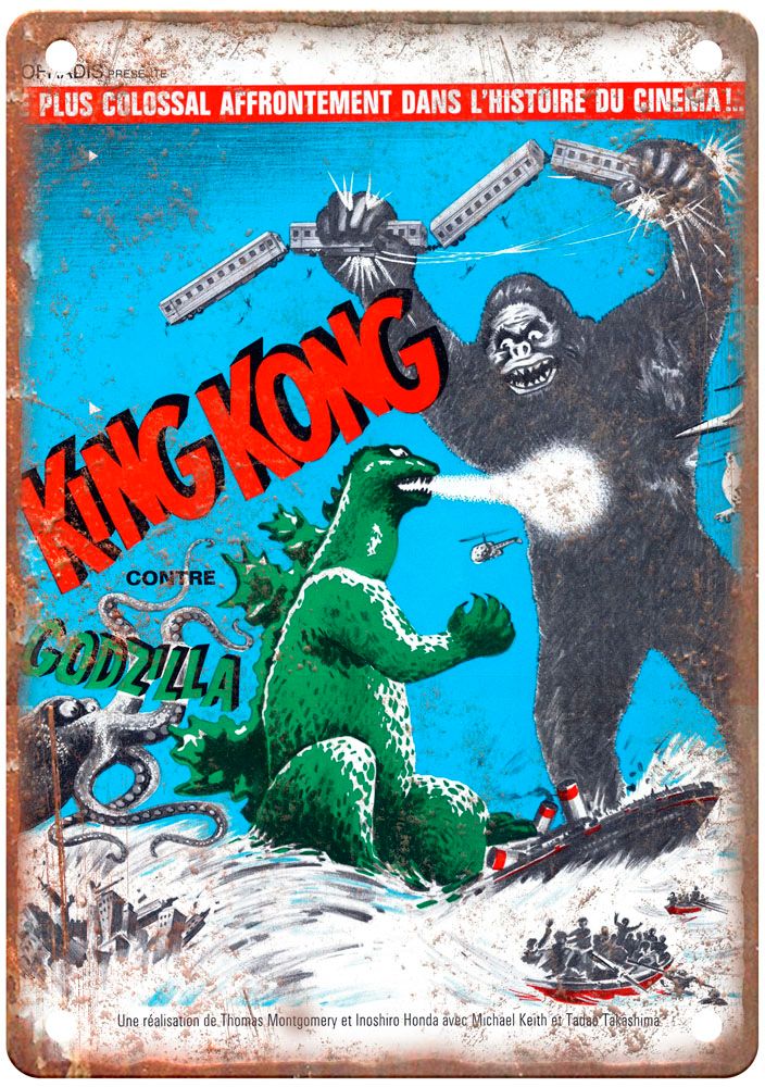 King Kong Vs Godzilla Vintage Movie Poster Old Retro Look Metal Sign