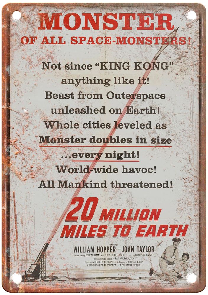 20 Million Miles To Earth Vintage Movie Poster Old Retro Look Metal Sign