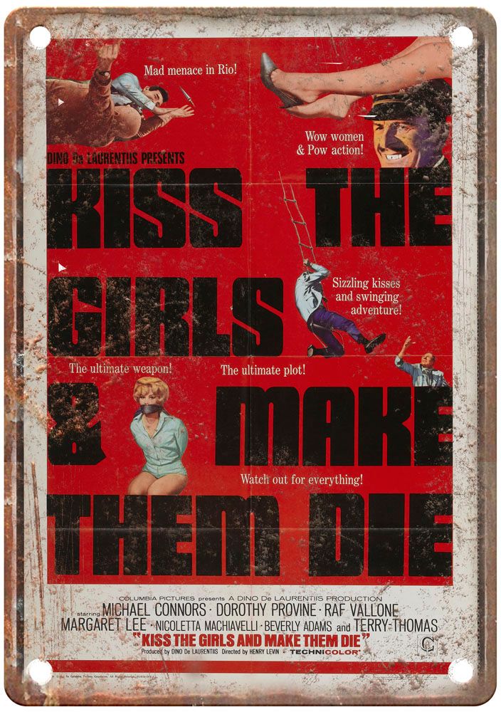 Kiss The Girls And Make Them Die Vintage Movie Poster Old Retro Look Metal Sign