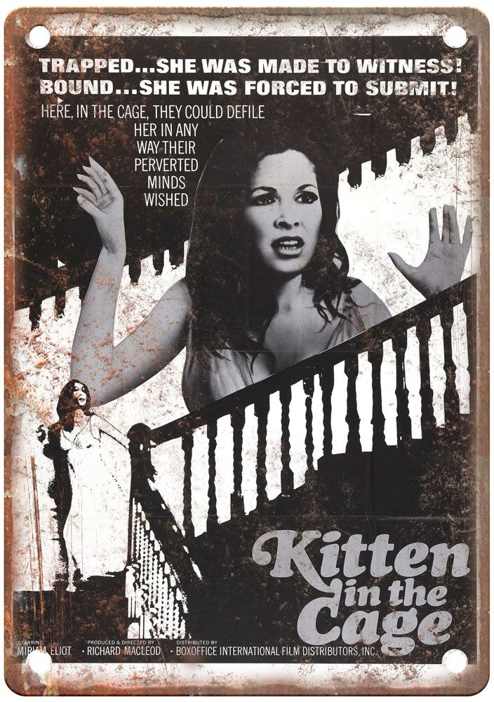 Kitten In Cage Vintage Movie Poster Old Retro Look Metal Sign