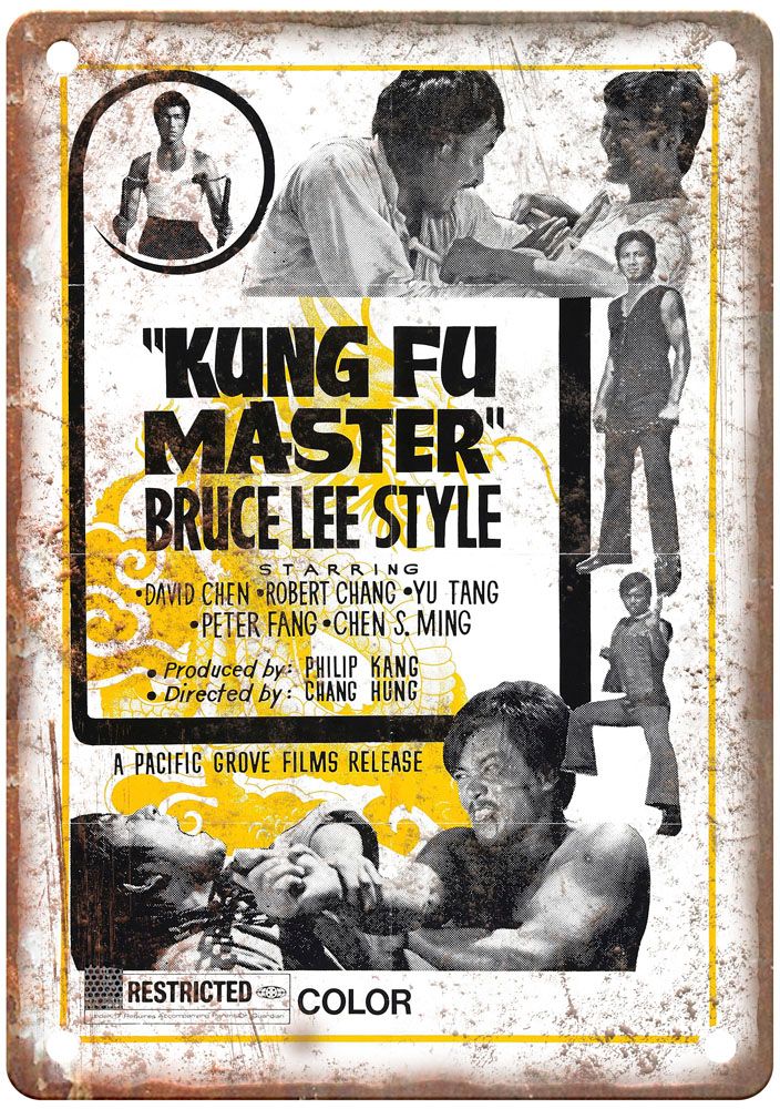 Kung Fu Master Bruce Lee Style Vintage Movie Poster Old Retro Look Metal Sign