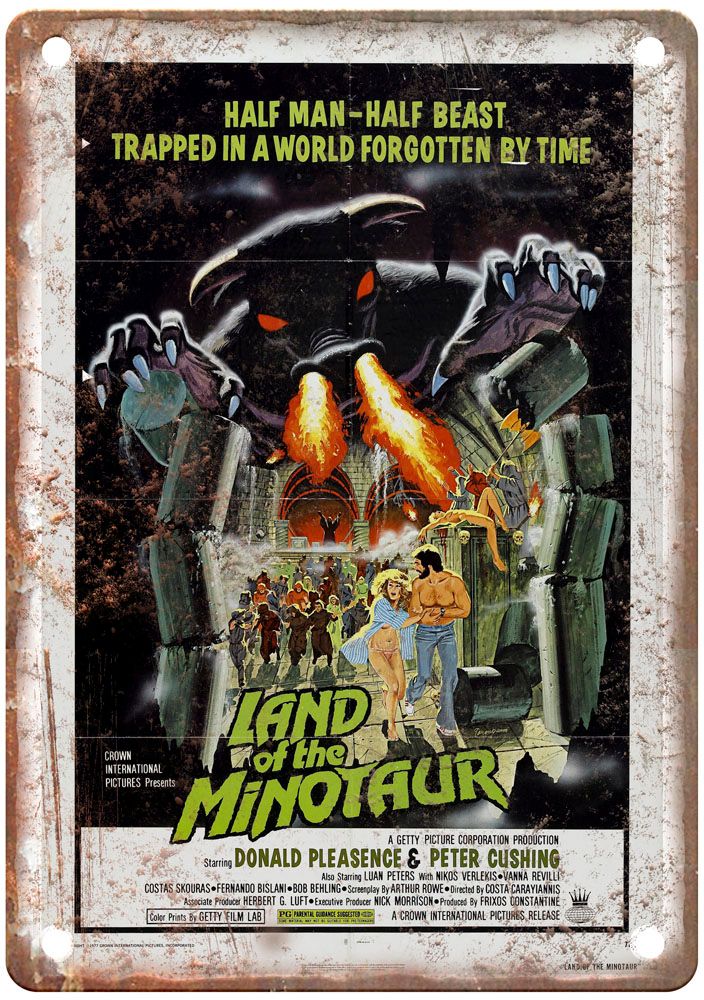 Land Of Minotaur Vintage Movie Poster Old Retro Look Metal Sign