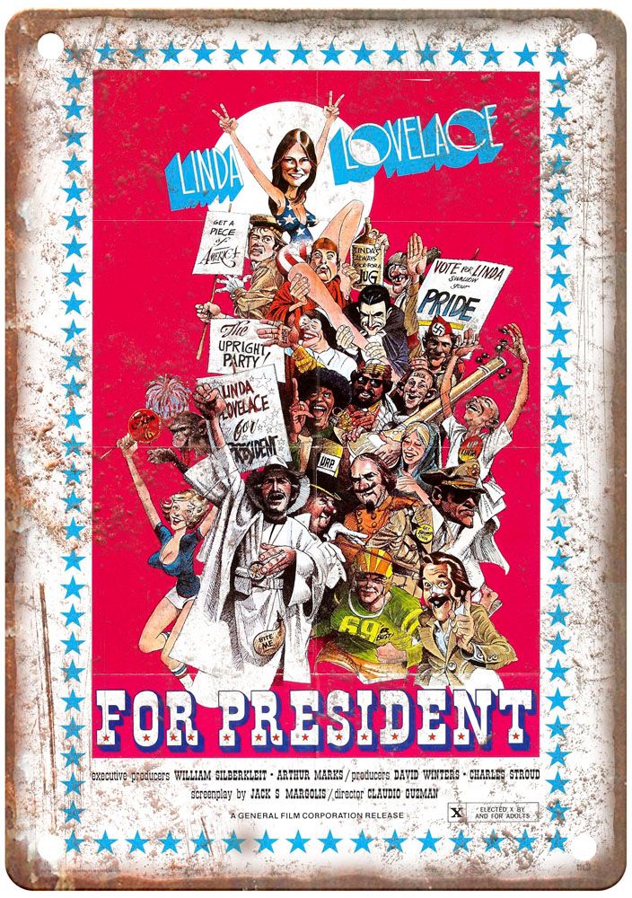 Linda Lovelace For President Vintage Movie Poster Old Retro Look Metal Sign