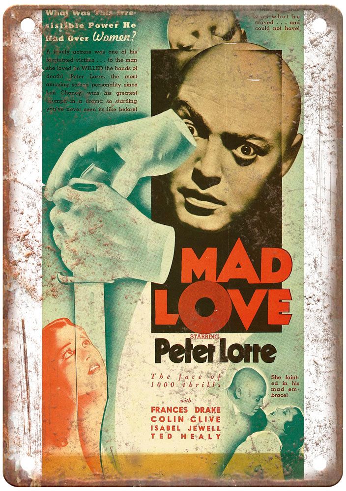 Mad Love Vintage Movie Poster Old Retro Look Metal Sign