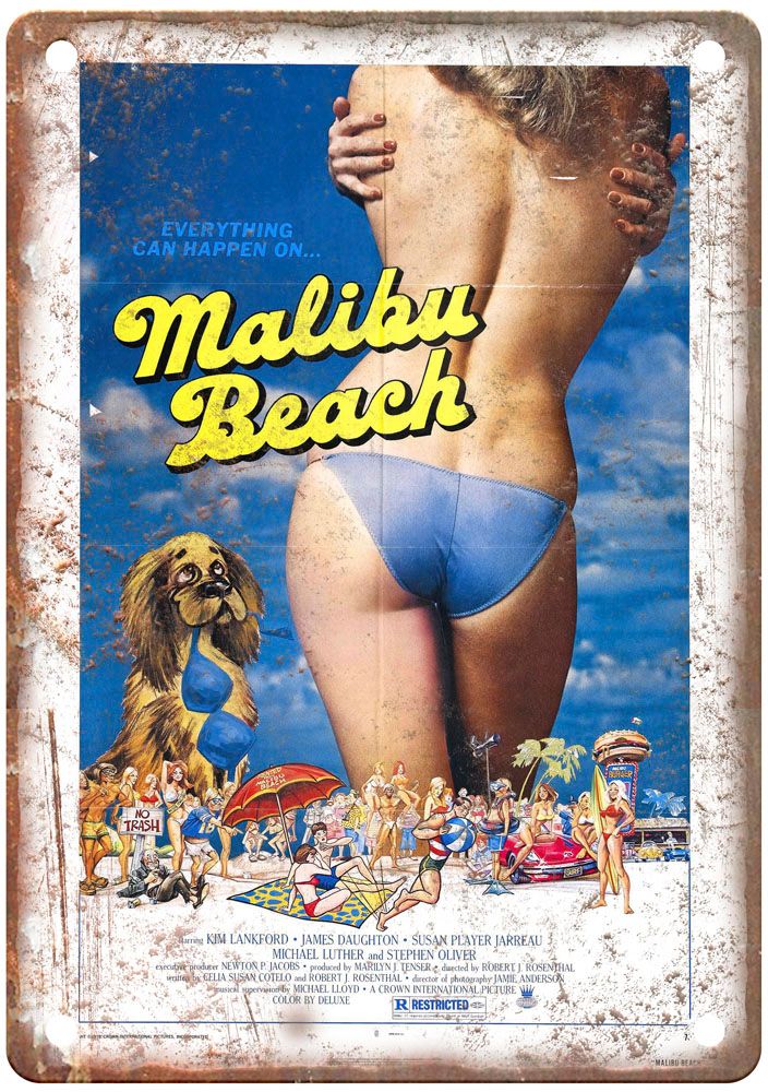 Malibu Beach Vintage Movie Poster Old Retro Look Metal Sign