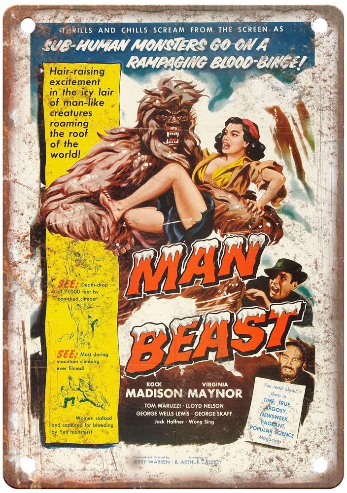 Man Beast 1956 Vintage Movie Poster Old Retro Look Metal Sign