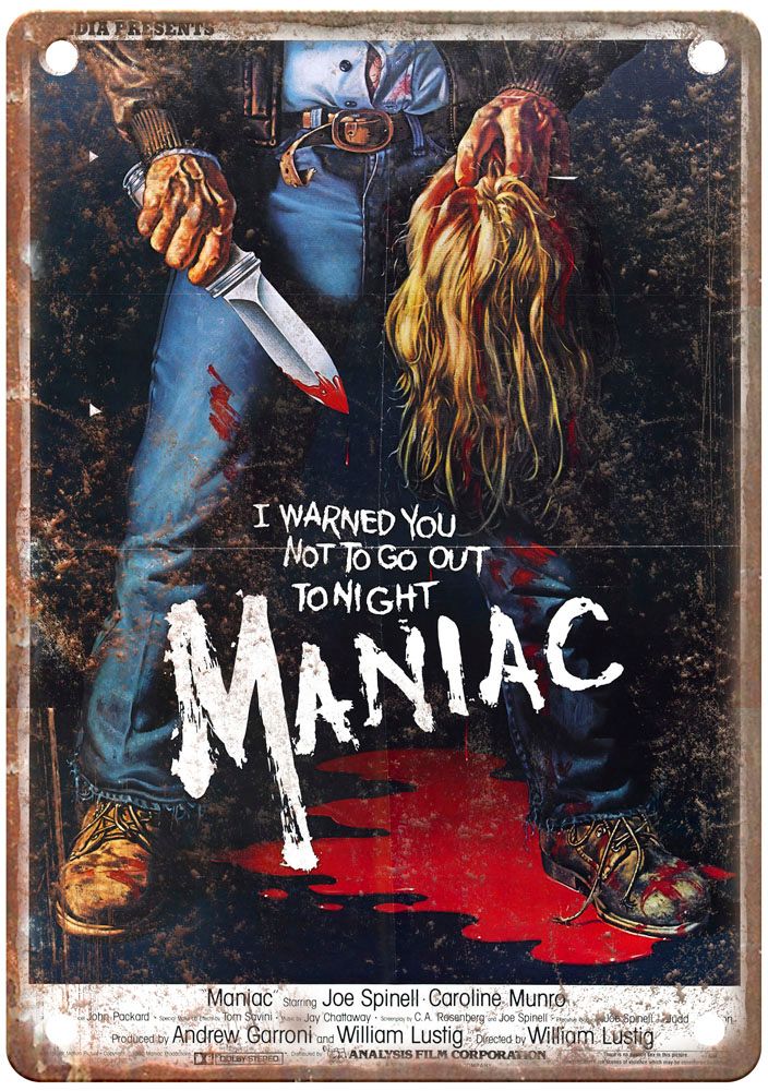 Maniac Vintage Movie Poster Old Retro Look Metal Sign