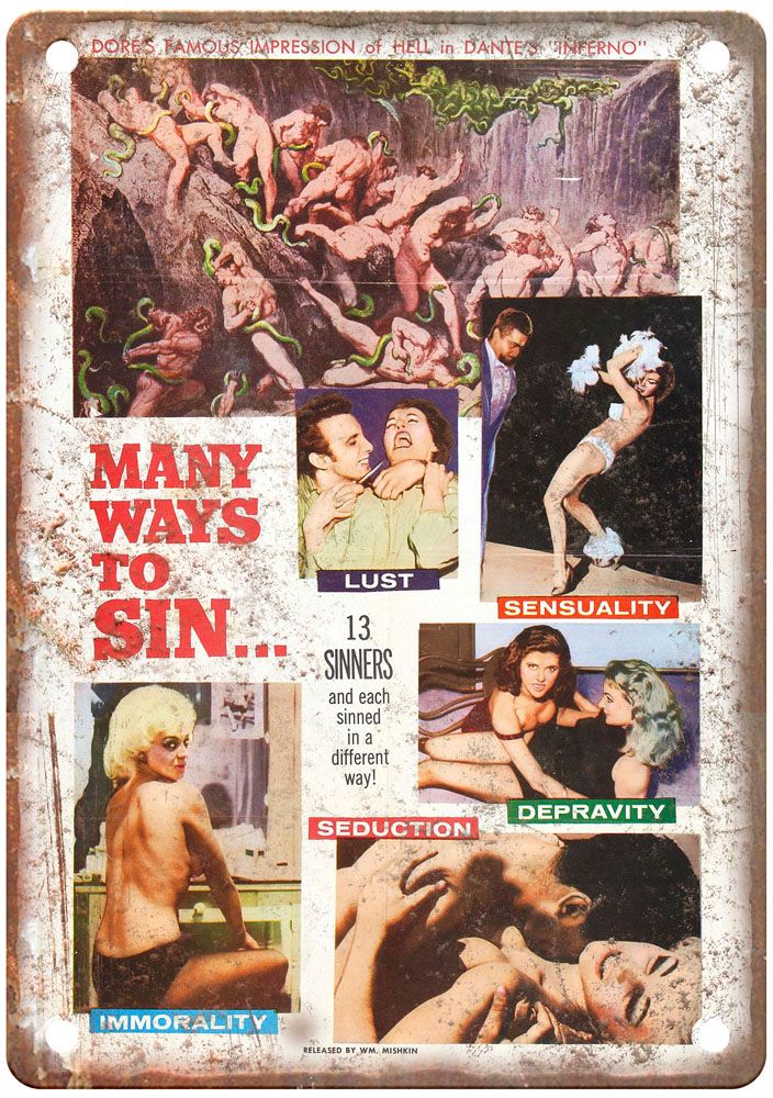 Many Ways To Sin Vintage Movie Poster Old Retro Look Metal Sign