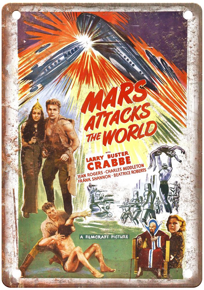 Mars Attacks World Vintage Movie Poster Old Retro Look Metal Sign