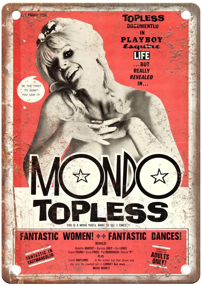 Mondo Topless Vintage Movie Poster Old Retro Look Metal Sign