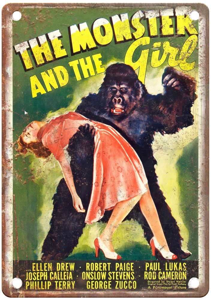 Monster And Girl Vintage Movie Poster Old Retro Look Metal Sign