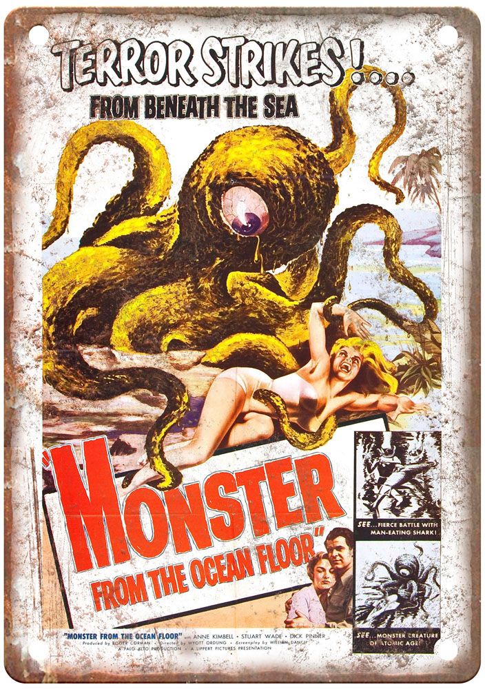 Monster From Ocean Floor Vintage Movie Poster Old Retro Look Metal Sign