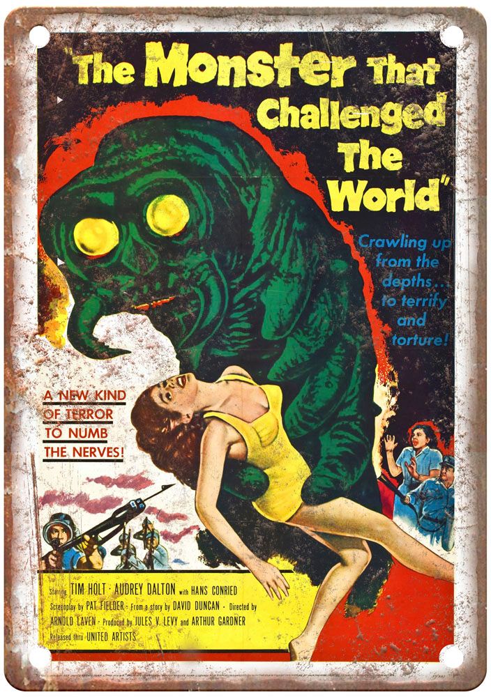 Monster That Challenged The World Vintage Movie Poster Old Retro Look Metal Sign