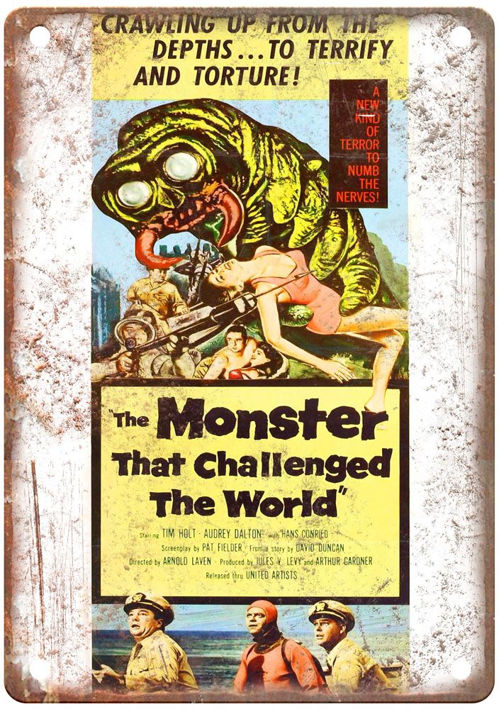 Monster That Challenged The World Vintage Movie Poster Old Retro Look Metal Sign