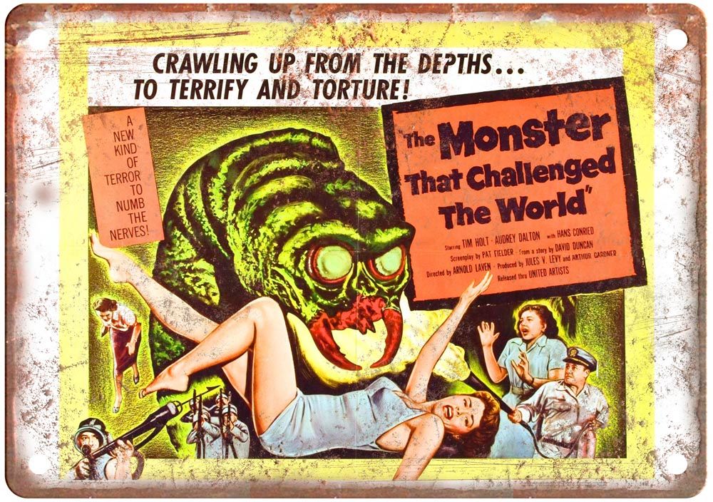 Monster That Challenged The World Vintage Movie Poster Old Retro Look Metal Sign