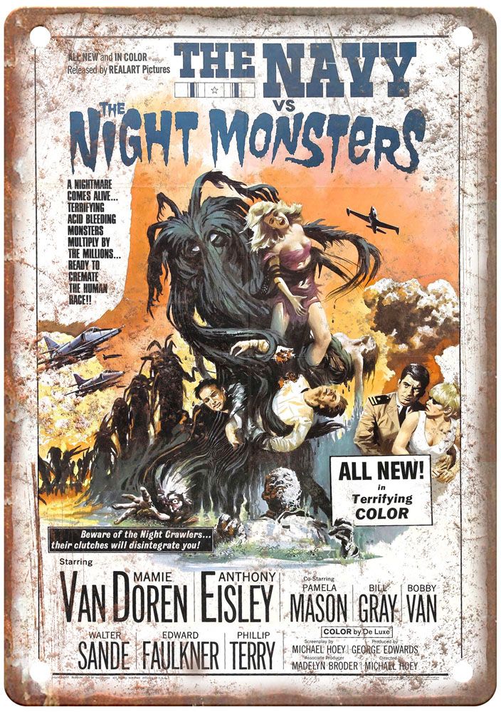 Navy Vs Night Monsters Vintage Movie Poster Old Retro Look Metal Sign