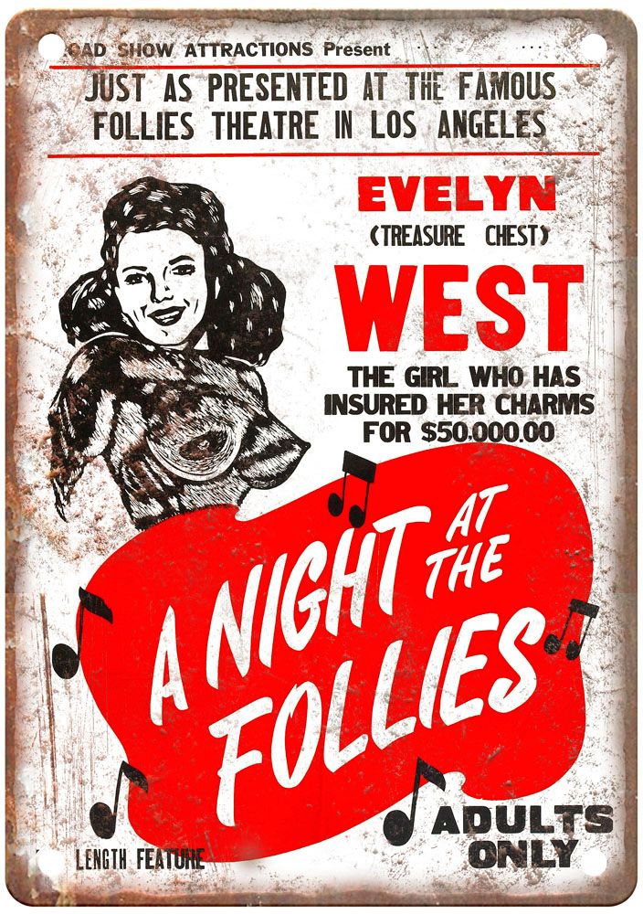 Night At Follies Vintage Movie Poster Old Retro Look Metal Sign