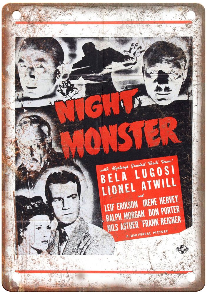 Night Monster 1942 Vintage Movie Poster Old Retro Look Metal Sign