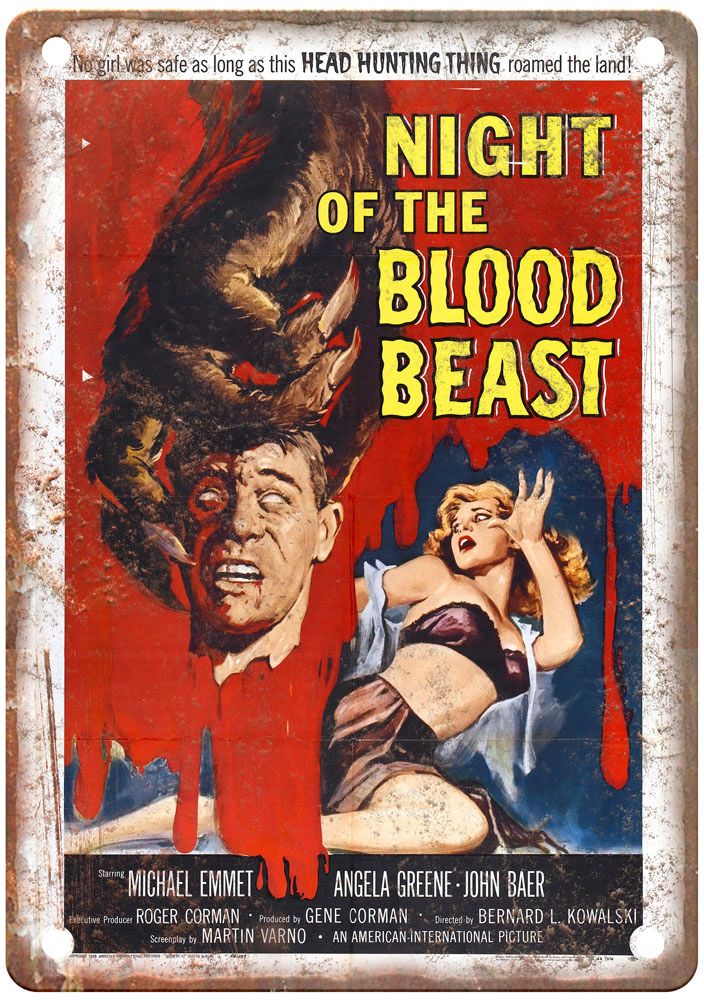 Night Of Blood Beast Vintage Movie Poster Old Retro Look Metal Sign