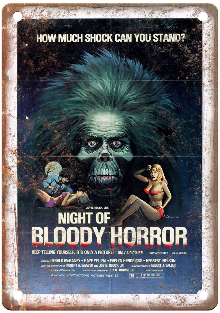 Night Of Bloody Horror Vintage Movie Poster Old Retro Look Metal Sign