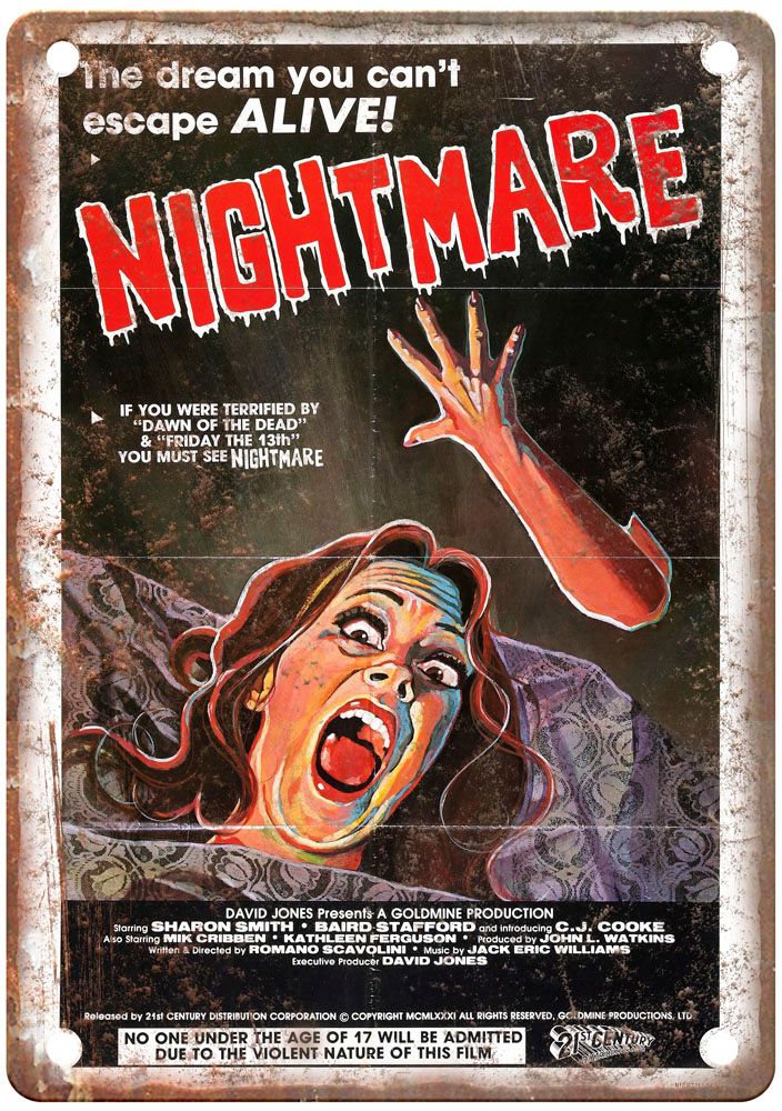 Nightmare 1981 Vintage Movie Poster Old Retro Look Metal Sign