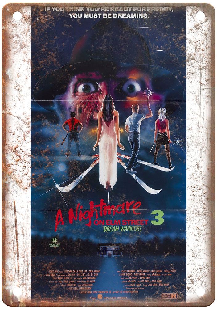 Nightmare On Elm Street 3 Vintage Movie Poster Old Retro Look Metal Sign