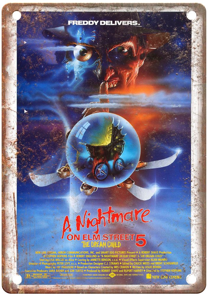 Nightmare On Elm Street 5 Vintage Movie Poster Old Retro Look Metal Sign