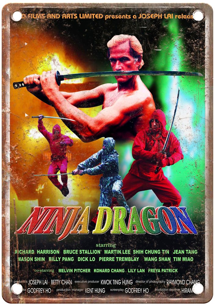 Ninja Dragon Vintage Movie Poster Old Retro Look Metal Sign