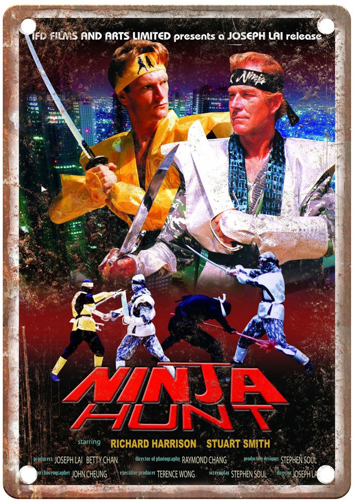 Ninja Hunt Vintage Movie Poster Old Retro Look Metal Sign