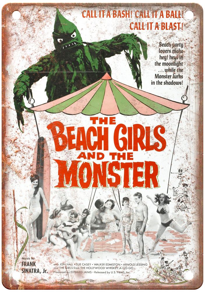 Beach Girls And Monster Vintage Movie Poster Old Retro Look Metal Sign