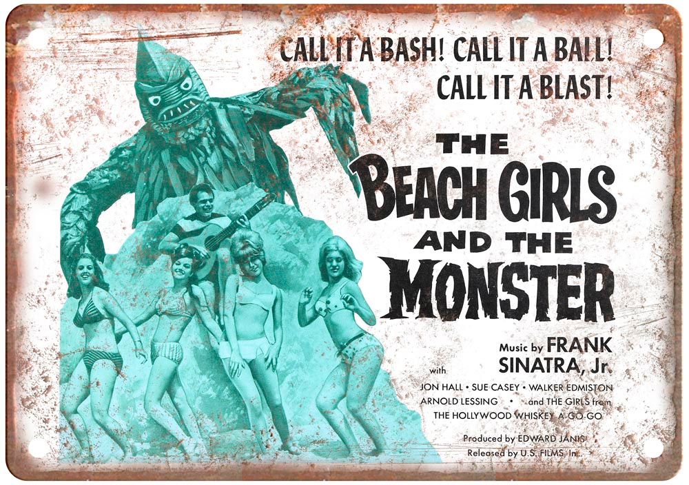 Beach Girls And Monster Vintage Movie Poster Old Retro Look Metal Sign