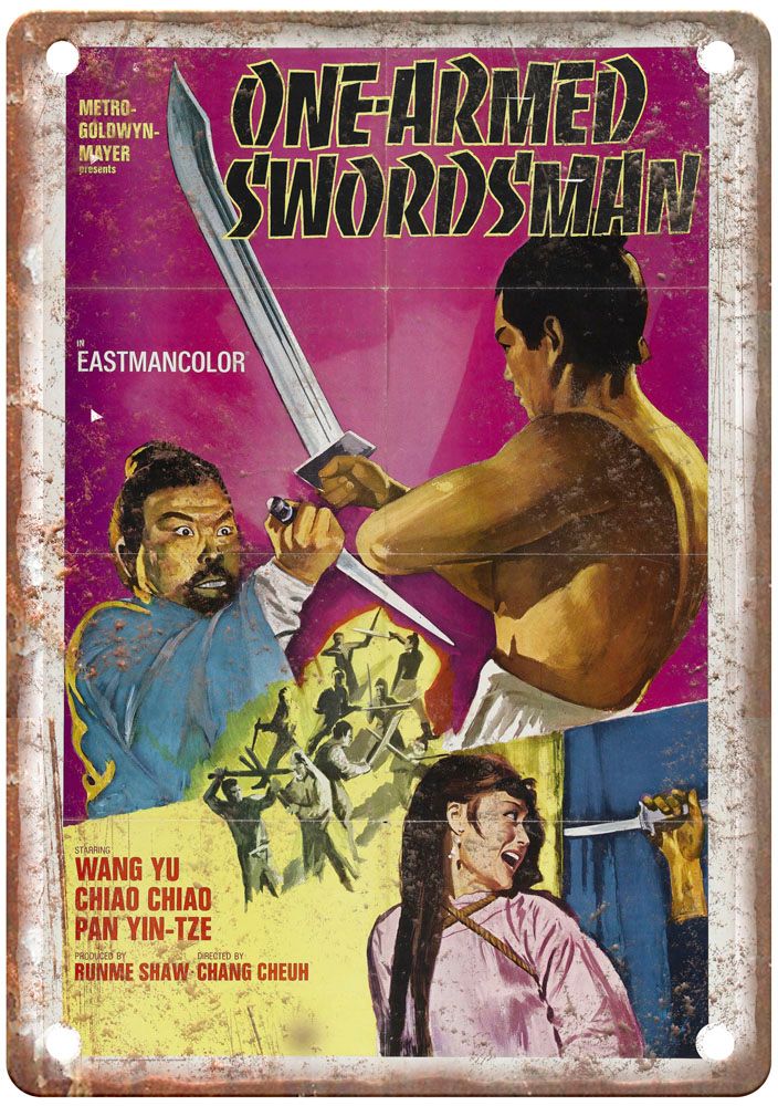 One Armed Swordsman Vintage Movie Poster Old Retro Look Metal Sign