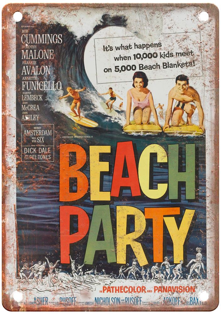 Beach Party Vintage Movie Poster Old Retro Look Metal Sign