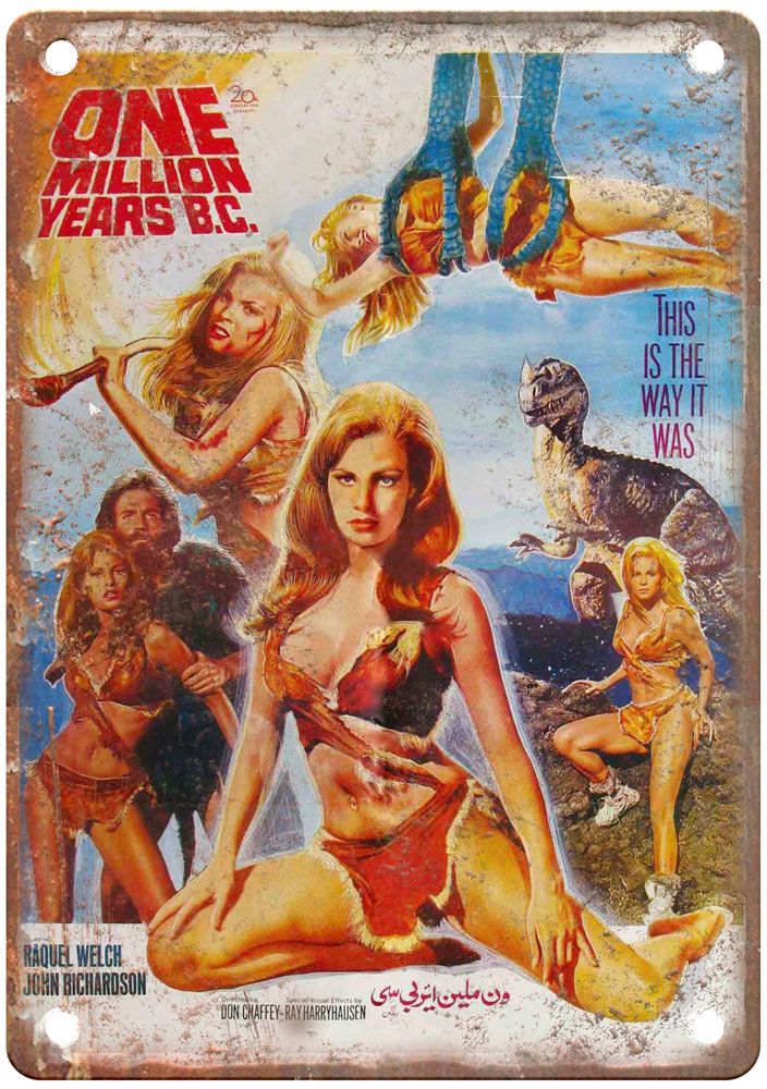 One Million Years Bc Vintage Movie Poster Old Retro Look Metal Sign