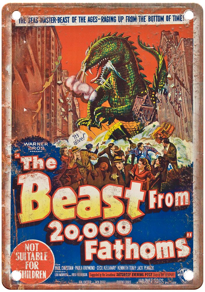 Beast From 20000 Fathoms Vintage Movie Poster Old Retro Look Metal Sign