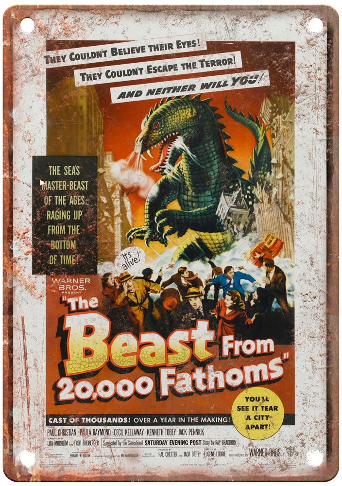 Beast From 20000 Fathoms Vintage Movie Poster Old Retro Look Metal Sign