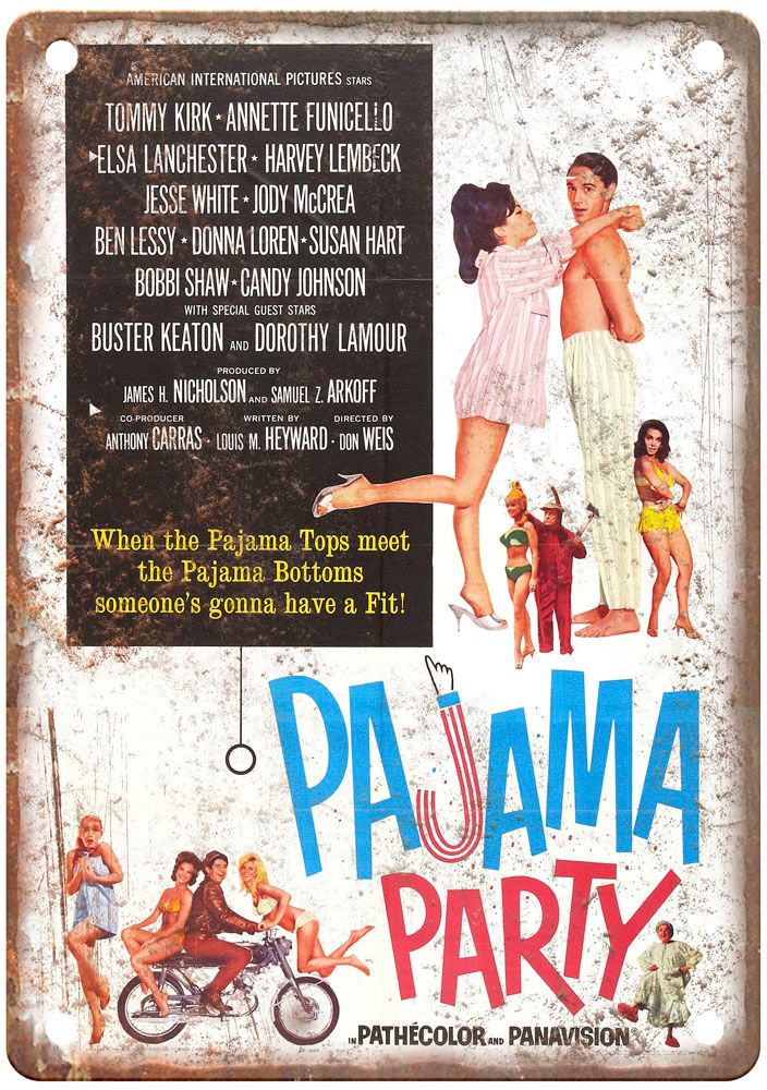 Pajama Party Vintage Movie Poster Old Retro Look Metal Sign