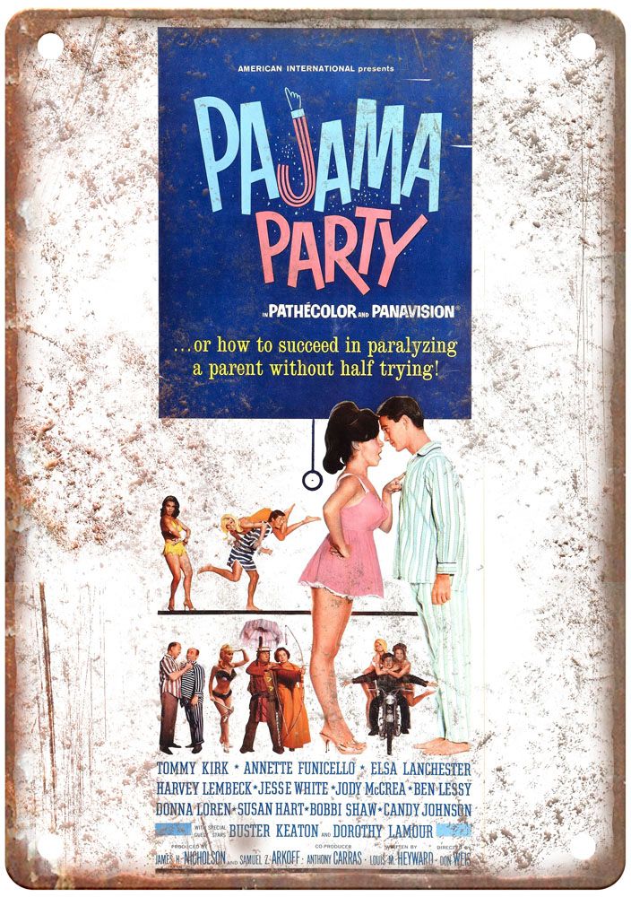 Pajama Party Vintage Movie Poster Old Retro Look Metal Sign