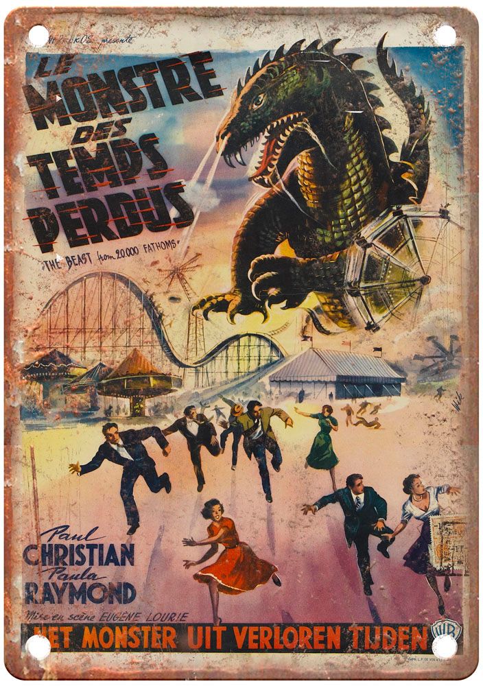 Beast From 20000 Fathoms Vintage Movie Poster Old Retro Look Metal Sign